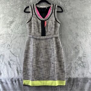 T Tahari Dress. Women’s size 2P. Tweed w/ Neon Trim.